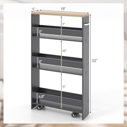 SlickBlue Rolling Serving Cart Narrow with Open Shelves for Kitchen Bathroom Living Room - color: Grey