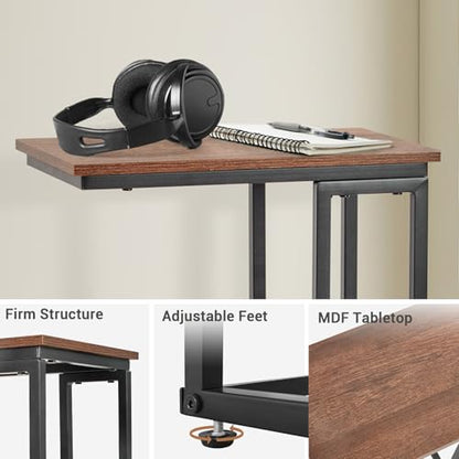 C-Shaped End Table, for Living Room, Bedroom, Small Spaces, TV Tray Couch Side Tables Laptop Table, Rustic Brown and Black - color: Brown