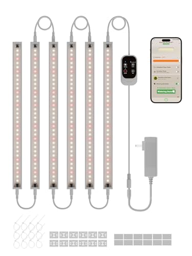 GLOWRIUM Smart Grow Lights for Indoor Plants with APP, Full Spectrum Grow Lights for Seed Starting, G6 Plant Light Strip with auto Timer, 3 Angle dimming Levels for Plant Shelf, 6-Pack (White, 48W) - color: White, size: 6 Pack
