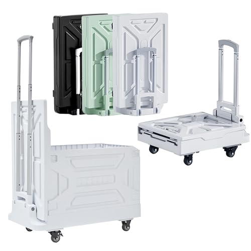 VECELO 23 GAL 2-in-1 Foldable Shopping Cart, Collapsible Utility Cart with Adjustable Handle & 360° Wheels, Dual-Mode Rolling Crate (Basket/Flatbed) for Groceries, Camping, Compact Storage, White - color: White, size: 23 GAL
