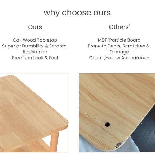 Solid Wood Side Table, Small End Table, Narrow Nightstand Bedside Table | 2-Tiers Real Oak Wood Table for Small Spaces, Bedroom, Living Room, Farmhouse, No-Tool Assembly.