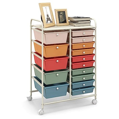 Giantex 15-Drawers Rolling Storage Cart, Mobile Book Paper Organizer Utility Trolley with Wheels, Ideal for School, Office, Home