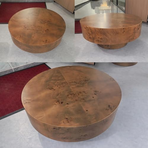 Round Coffee Table Wood, Modern Drum Burl Low Short Coffee Tables for Living Room 31.49" W X 13.77''h Mid Century Wooden Pedestal Fluted Circle Accent Small Center Apartment Easy Assembly Dark Walnut - color: 31.49" Burl Walnut