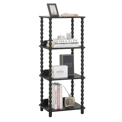 Fultyle Book Shelf, 4-Tier Bookshelf with Storage, Small Bookcase Display Shelves with Solid Wood Legs for Bedroom, Living Room, Office and Small Spaces (Black) - color: Black
