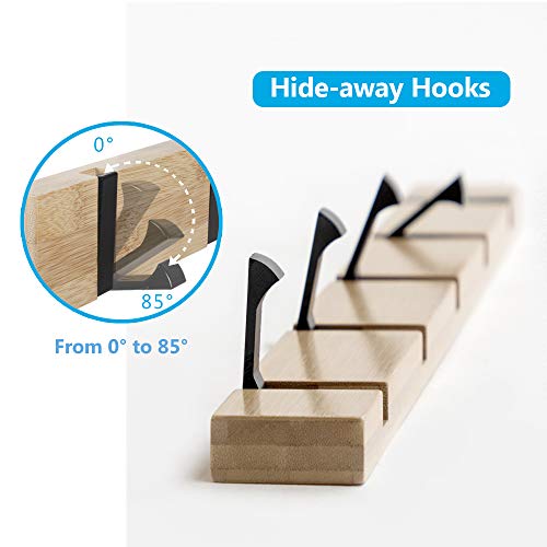 JSVER Wooden Coat Hooks Coat Rack Wall Mounted, Modern Coat Rack, Space-Saving Coat Hook with 4 Standard Retractable Hooks Hat Coat Hook for Entryway, Hallway, Bathroom, Living Room, Bedroom - size: 15.8 Inch 4 Hooks