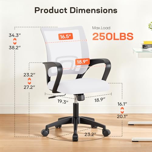 BestOffice Ergonomic Office Chair | Mid-Back Swivel Desk Chair | White | with Lumbar Support, Adjustable Height & Breathable Backrest | Sponge Seat & Rolling Wheels | for Home, Office | Pack of 1 - color: White, style: pack of 1