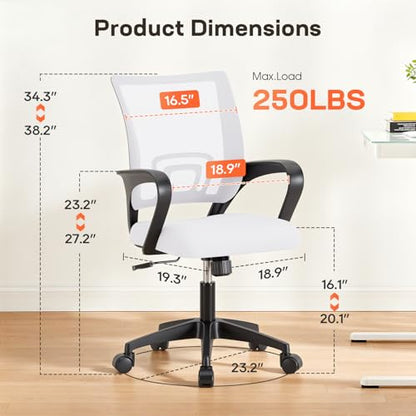 BestOffice Ergonomic Office Chair | Mid-Back Swivel Desk Chair | White | with Lumbar Support, Adjustable Height & Breathable Backrest | Sponge Seat & Rolling Wheels | for Home, Office | Pack of 1 - color: White, style: pack of 1