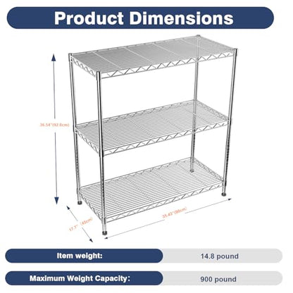 Adjustable 3-Tier Metal Wire Shelves on Wheels,35.4x17.7 x36.5(WxDxH) | Heavy Duty Standing Storage Rack with Lockable Wheels, Wire Shelving Unit for Garage, Kitchen, Office, Pantry,Laundry - color: 3-tier Chrome-35.4"x17.7" X36.5"(wxdxh)