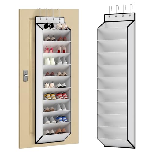 KEEPJOY 10 Tiers White Over Door Shoe Organizer Storage, Hanging Shoe Holder for Door with Large Deep Pockets, Fit 20-30 Pairs Shoe Rack for Sneakers, Boots (White) - color: White-1 Pack of 10 Pockets