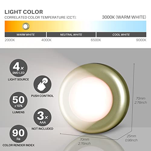 STAR-SPANGLED 5 Pack 2.8” Push Tap Lights, Stick on Touch Puck Lights AAA Battery Operated, LED Sticky Button Lamps for Classroom, Kitchen, Under Cabinet, Closet (Golden, Warm White) - color: Golden - Warm White