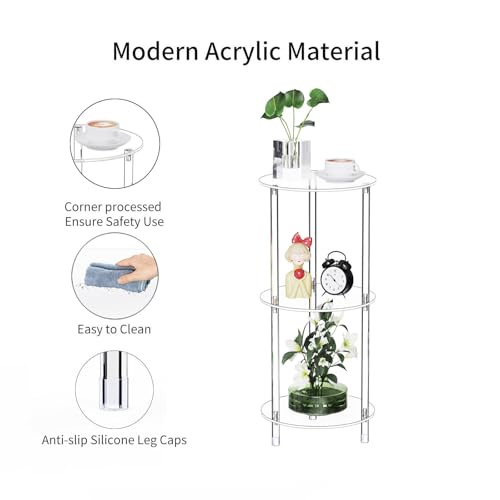 Clear Round Acrylic Side Table Set of 2 for Small Spaces, 11.81" L x 11.81" W x 26.7" H, 3 Tier Small Modern Drink End Table Nightstand, Minimalist Bedside Table for Living Room, Bedroom - size: 3 Tier 2-Pack (26.7"H)