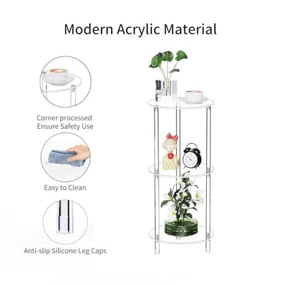 Clear Round Acrylic Side Table for Small Spaces, 11.81" L x 11.81" W x 26.7" H, 3 Tier Small Modern Drink End Table Nightstand, Minimalist Bedside Table for Living Room, Bedroom, Bathroom - size: 3 Tier 1-Pack (26.7"H)