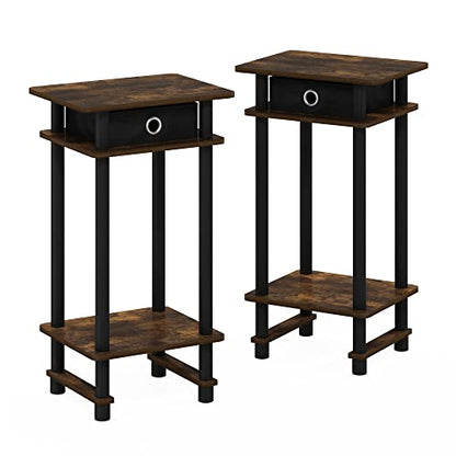 Furinno Turn-N-Tube Tall End Side Night Stand/Bedside Table with Bin Drawer, 2-Pack, Amber Pine/Black/Black | Tall Narrow Modern End Table with Storage Bin, Open Shelf Night Stand, Bedside Table, for Living Room, Bedroom - color: Amber Pine/Black/Black, s