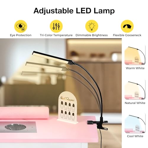 Portable Foldable Manicure Table with Dust Collector, Rolling Nail Tech Desk with LED Lamp, Wrist Rest, Lockable Wheels & Carrying Case for Home Salon, Travel & Mobile Nail Techs (Pink) - color: Pink