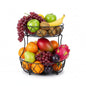 2 Tier Fruit Basket for Kitchen Counter, Metal Wire Fruit Bowl Stand with Banana Holder, Corner Fruit Basket, Stackable Produce Baske Countertop Storage, Copper Finish (black)