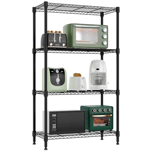 M MZG 1000 lbs 4 Tier Shelf Metal Storage Shelves Wire Rack Closet Organizers for Garage Kitchen Bathroom Laundry Black 11.8" D x 25.6" W x 45.5" H - color: Black, size: 4 tier, 11.8" D x 25.6" W x 45.5" H