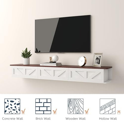 HedoAjim White Floating TV Stand for 43 55 65 70 inch TV, Entertainment Center Media TV Console Shelf and Storage Drawers for Wall for Living Room Bedroom