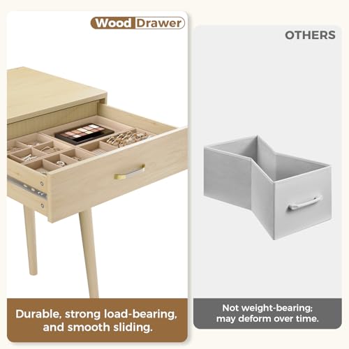 FUNKOCO Small Wood Desk with Drawers - 40 Inch Home Office Study Writing Desk for Bedroom, Vanity Desk with 4 Solid Legs, Modern Computer Desk for Small Spaces - color: Wood