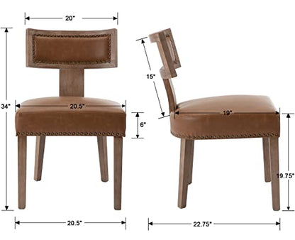 RIVOVA Mid Century Modern Dining Chairs Set of 4, Farmhouse Dining Chairs with Nailhead Trim, Faux Leather Upholstered Dining Room Chairs Kitchen Chairs with Wood Legs, Brown - color: Brown Nailhead