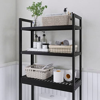 SMIBUY Bathroom Storage Shelf, Bamboo Over-The-Toilet Organizer Rack, Freestanding Toilet Space Saver with 3-Tier Adjustable Shelves (Black) - color: Black