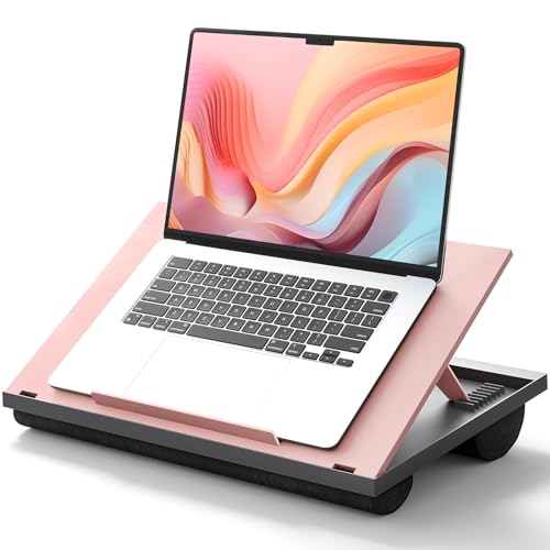 HUANUO Adjustable Lap Desk - with 8 Adjustable Angles & Dual Cushions Laptop Stand for Car Laptop Desk, Work Table, Lap Writing Board & Drawing Desk on Sofa or Bed, Pink - color: Pink