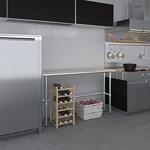 60″ × 14″ Open-Base Stainless Steel Work Table – NSF Certified Narrow Commercial Prep Table with Galvanized Legs for Kitchens, Labs & Food Trucks - size: 60"x14"