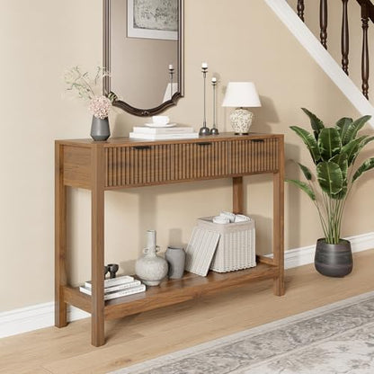 Nasonet Fluted Console Table, Wooden Sofa Table with Storage and Drawers, Farmhouse Behind Couch Table Entryway Table for Entrance, Hallway, Living Room, Brown - color: Brown, style: Modern