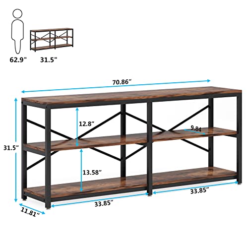 Tribesigns 70.9 Inch Extra Long Console Table, Modern Sofa Table Behind Couch Table with Storage Shelves, 3-Tier Industrial Hallway Entryway Table for Living Room, 3 Shelf Bookshelf(Brown) - color: Brown