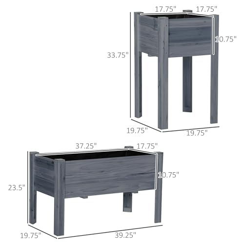 Outsunny Raised Garden Bed Set of 3, Wooden Elevated Planter Box with Legs and Bed Liner, for Backyard and Patio to Grow Vegetables, Herbs, and Flowers, Gray - color: Gray, size: 1.65' x 1.65' x 2.81'