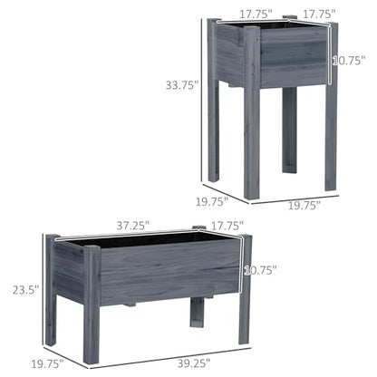 Outsunny Raised Garden Bed Set of 3, Wooden Elevated Planter Box with Legs and Bed Liner, for Backyard and Patio to Grow Vegetables, Herbs, and Flowers, Gray - color: Gray, size: 1.65' x 1.65' x 2.81'