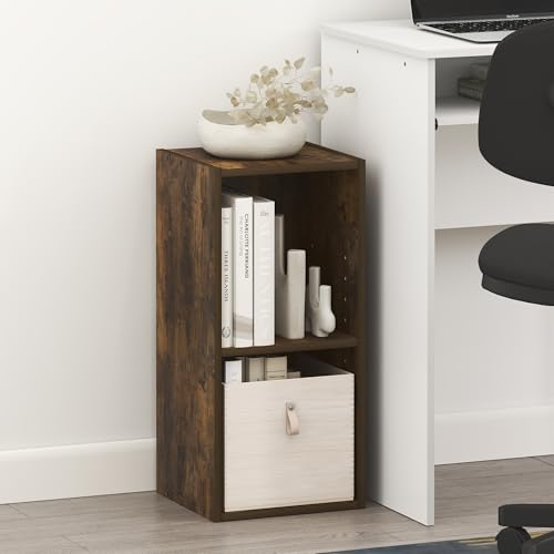 Furinno Fulda Book Shelf, 2-Tier Narrow Bookshelf, Bookcase with 10-in Width Storage Shelf, 9.3 x 9.8 x 21.2, for Living Room, Bedroom, Home Office, Amber Pine - color: Amber Pine, size: 2-Tier, 10-Inch Width