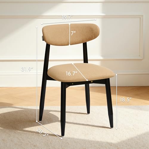 CHUN YI Dining Chairs Set of 2, Upholstered Solid Wood Dining Room Chairs, Mid Century Modern Fabric Kitchen Chairs with Ergonomic Curved Back, Khaki (Only Chairs) - color: Khaki, size: Set of 2