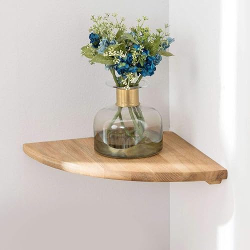 Corner Shelf, 7inch Solid Oak Wood Floating Corner Shelf Wall Mount Round End Floating Speaker Shelves with Wire Hole for Small Plant Photo Frame for Bedroom Kitchen, Living Room - color: Oak, size: 7in