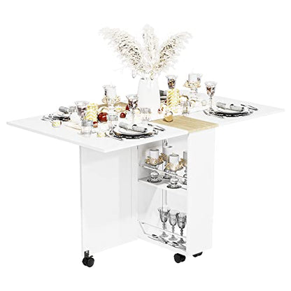 3imothrix Folding Dining Table, Small Dining Table, Space Saving Dining Table with 6 Wheels, Kitchen Table Sewing Table for Small Spaces (White) - color: White