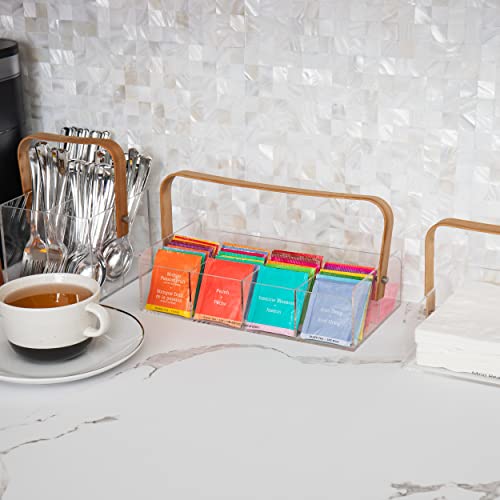 Mind Reader Tea Bag Organizer, Tea Station, Countertop, Caddy, Rayon from Bamboo and Acrylic, 11.75"L x 6"W x 6"H, Brown - style: Tea Bag Basket