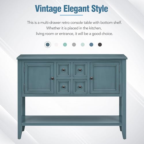 P PURLOVE Console Table Buffet Sideboard Sofa Table with Drawers Cabinets and Bottom Shelf (Dark Blue) - color: Dark Blue