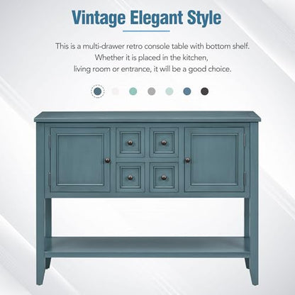 P PURLOVE Console Table Buffet Sideboard Sofa Table with Drawers Cabinets and Bottom Shelf (Dark Blue) - color: Dark Blue