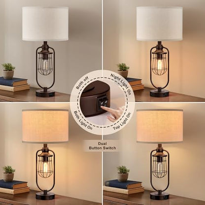 Table Lamps for Living Room Set of 2, Farmhouse Lamps for Night Stands, Industrial Bedside Lamps for Bedroom Nightstand with USB A+C, Bulbs Included - color: Oil-Rubbed Bronze