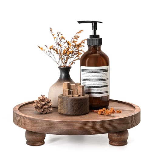 EOSAHR Rustic Pine Wood Riser for Kitchen Counter - Farmhouse Round Pedestal Stand Apply to Home Essentials - Bathroom Tray for Bathroom Decor (Vintage Brown) - color: Retro Brown