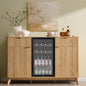 OKD 60" Fluted Coffee Bar Cabinet with Mini Fridge Space, Natural Oak | Mini Fridge Compatible, Built In Charging Station, 3 Stemware Racks, 2 Drawers, 2 Cabinets, Home Bar Cabinet Storage - color: Natural Oak
