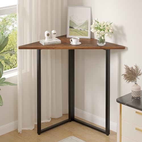 VECELO Corner Desk,Office Tables for Living Room for Small Space Triangle Computer Desk with Steel Frame Corner Shelves with Metal Frame Writing Desk for Workstation Classic Brown 31.1" - color: Retro Brown, size: 31.1"