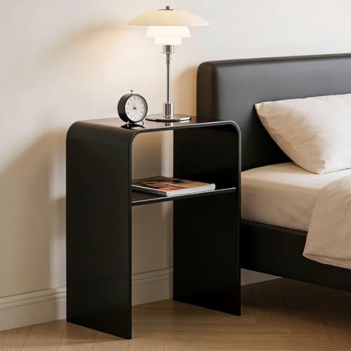 Acrylic 2-Tier End Table – 23.6”H Modern Nightstand with Shelf, Sturdy Bedside Storage for Bedroom, Living Room, Home Office, No Assembly Required (Black) - size: Black
