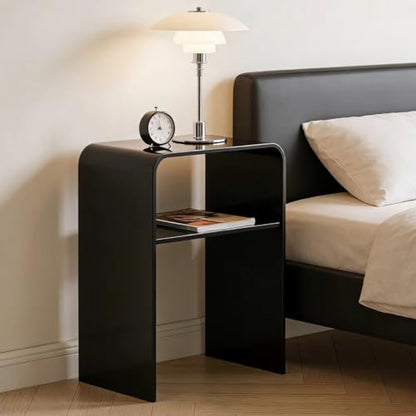 Acrylic 2-Tier End Table – 23.6”H Modern Nightstand with Shelf, Sturdy Bedside Storage for Bedroom, Living Room, Home Office, No Assembly Required (Black) - size: Black