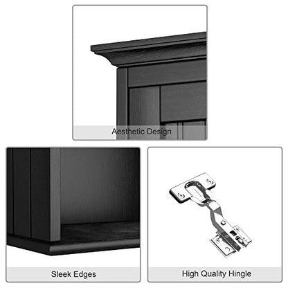 Treocho Wood Wall Cabinet Bathroom Medicine Cabinet Storage with Doors and Adjustable Shelf Wall Mount for Bathroom, Livingroom, Kitchen, Cupboard, Black - color: Black
