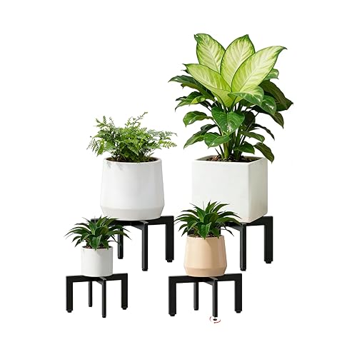 4-Pack Plant Stand Indoor Outdoor, Heavy Duty Metal Flower Pot Holder with Adjustable Feet, Modern Cross Shape Fit 5-13 Inch Pots, Includes 2 Large & 2 Medium, Easy Assembly, Black - size: 4 Pack - Large & Medium