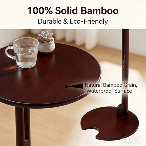 Bamboo Side Table for Sofa - Adjustable Height C Shaped End Tables for Small Spaces, Couch, Bedside, Living Room, 12.6x12.6x26 Inch TV Tray Round Stand for Drink, Snack, Coffee (Chestnut) - color: Chestnut