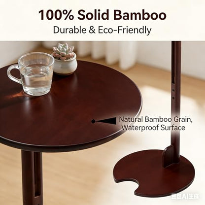 Bamboo Side Table for Sofa - Adjustable Height C Shaped End Tables for Small Spaces, Couch, Bedside, Living Room, 12.6x12.6x26 Inch TV Tray Round Stand for Drink, Snack, Coffee (Chestnut) - color: Chestnut