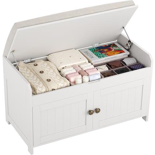 HOMEFORT 30" Shoe Bench with Lift Top Storage, Entryway Bench with Cushioned Seat, Wooden End of Bed Bench, Shoe Cabinet Bench with Hidden Storage Space, for Bedroom, Hallway,White - color: White, size: 30"Wx14.9"D x18.1"H