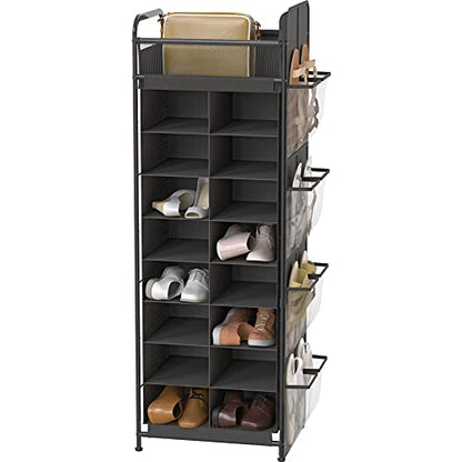 Simple Houseware 16 Cube Shoe Stand Tower Rack 8 Tier, Dark Gray | Top Shelf and Side Hanging Pockets - color: Dark Gray