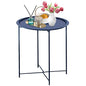 Garden 4 you End Table Metal Side Table Blue Round Folding Tray Cyan Sofa Small Accent Fold-able Table, Round End Table Tray, Next to Sofa Table, Snack Table for Living Room and Bed Room - color: Dark Blue
